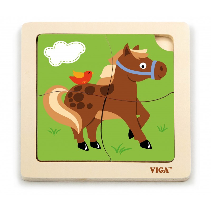 Puzzle din lemn din 4 piese mari - cal [ps:8c446d90-713a-46c0-a833-225d98a843fc]