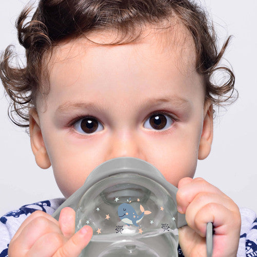Biberon cu toarte si tetina din silicon BabyJem - Gri