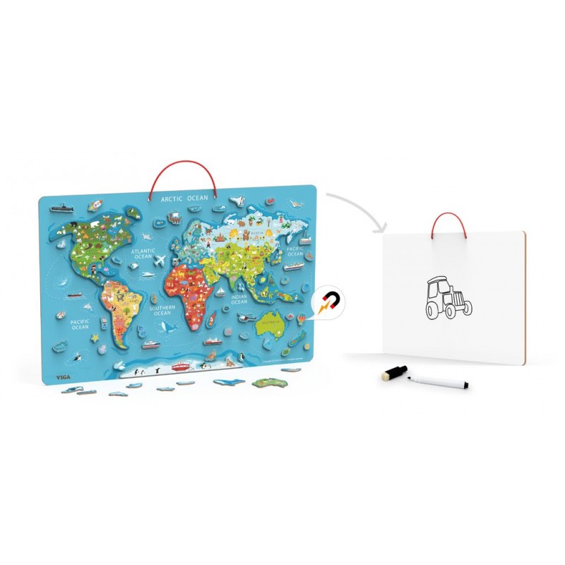 Puzzle magnetic Harta lumii si tabla de scris, Viga [ps:b0833751-75b2-4b3e-9571-2364968ff581]