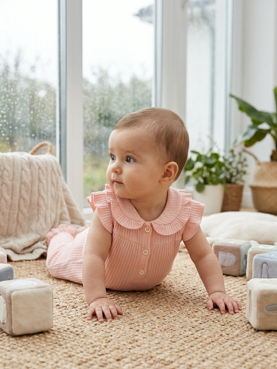 Salopetă Elegantă Bumbac cu Volane Roz 0-3 Luni | INFANT - Roz (3) [ps:5393f88e-1cf3-46c1-a9a6-87e27d4ce52f]