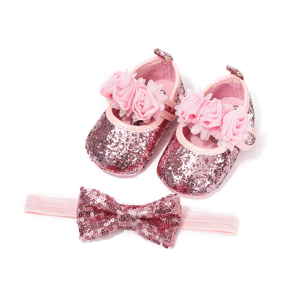 Balerini bebelus cu paiete Drool (Culoare: Auriu, Marime: 1) - Roz