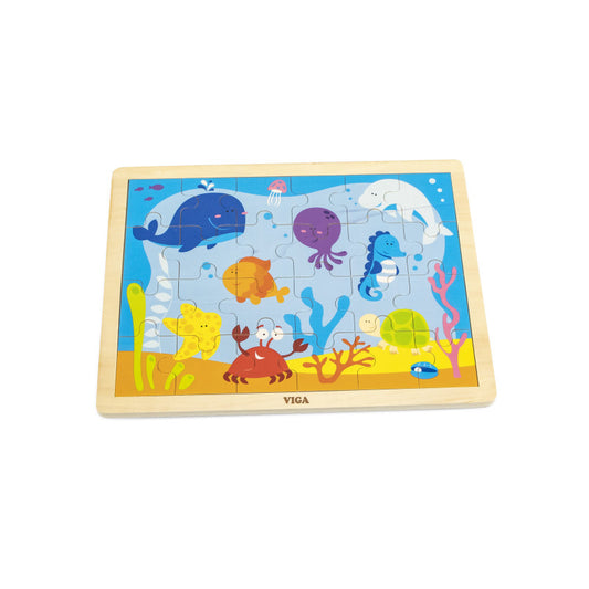 Puzzle din lemn cu 24 piese, Animale din ocean, Viga [ps:bede8ccf-b157-408f-aec3-67004aae161a]
