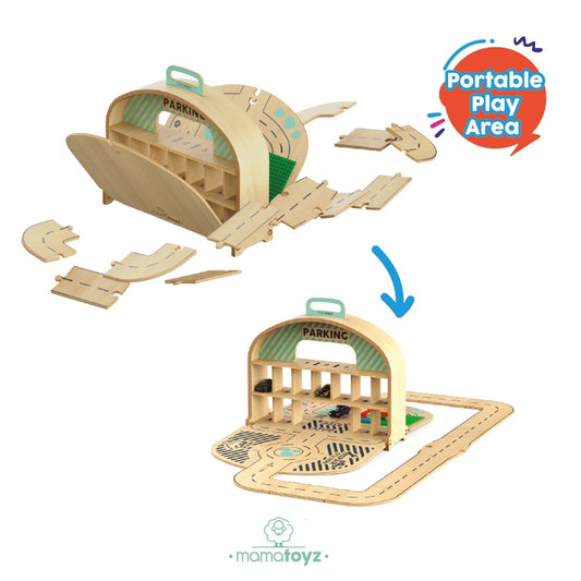 Parcare portabila de masinute din lemn, MamaToyz - Imagine 3