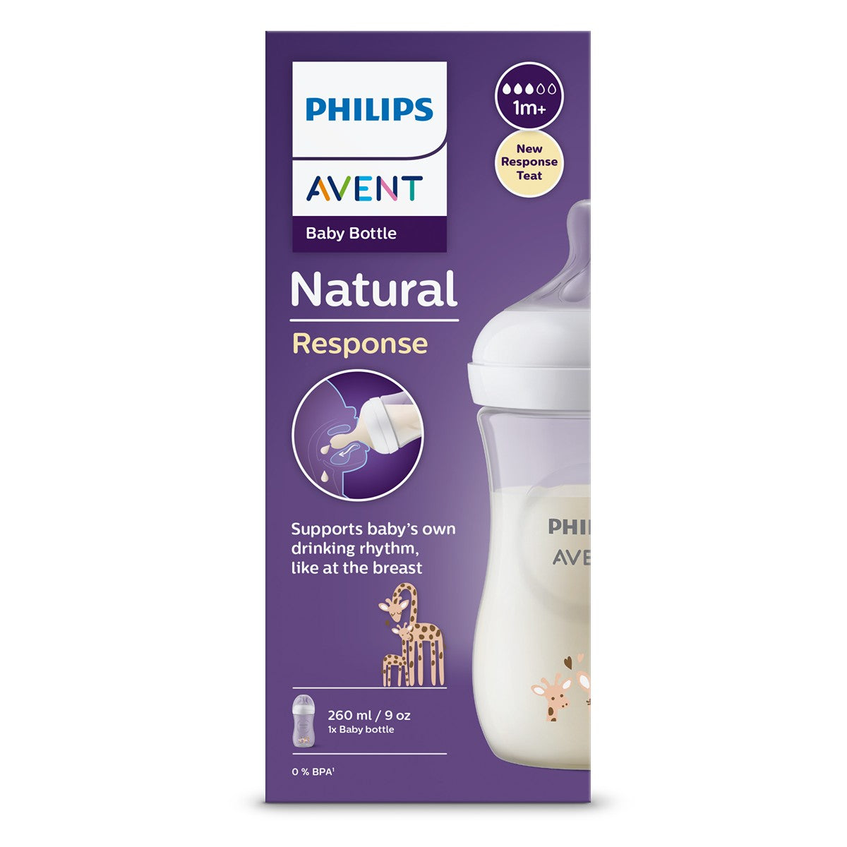 PHILIPS SCY903/66 Avent, biberon, natural response, decor girafa, 1 luna+, 260 ml - 3 [ps:3a05647f-ff24-4499-b5c7-4972970cef87]