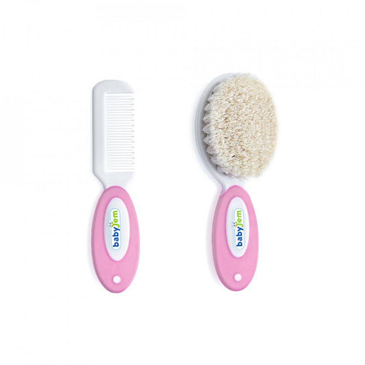 Set pieptan si perie din peri naturali BabyJem (Culoare: - Roz