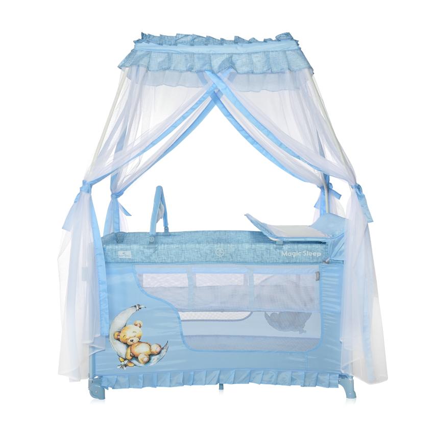 Pătuț Pliabil Lorelli Magic Sleep, Mellow Rose Ballerina - Blue Moon Sleeping Bear (3) [ps:ac46fd43-736f-4d72-abda-6999dabea392]