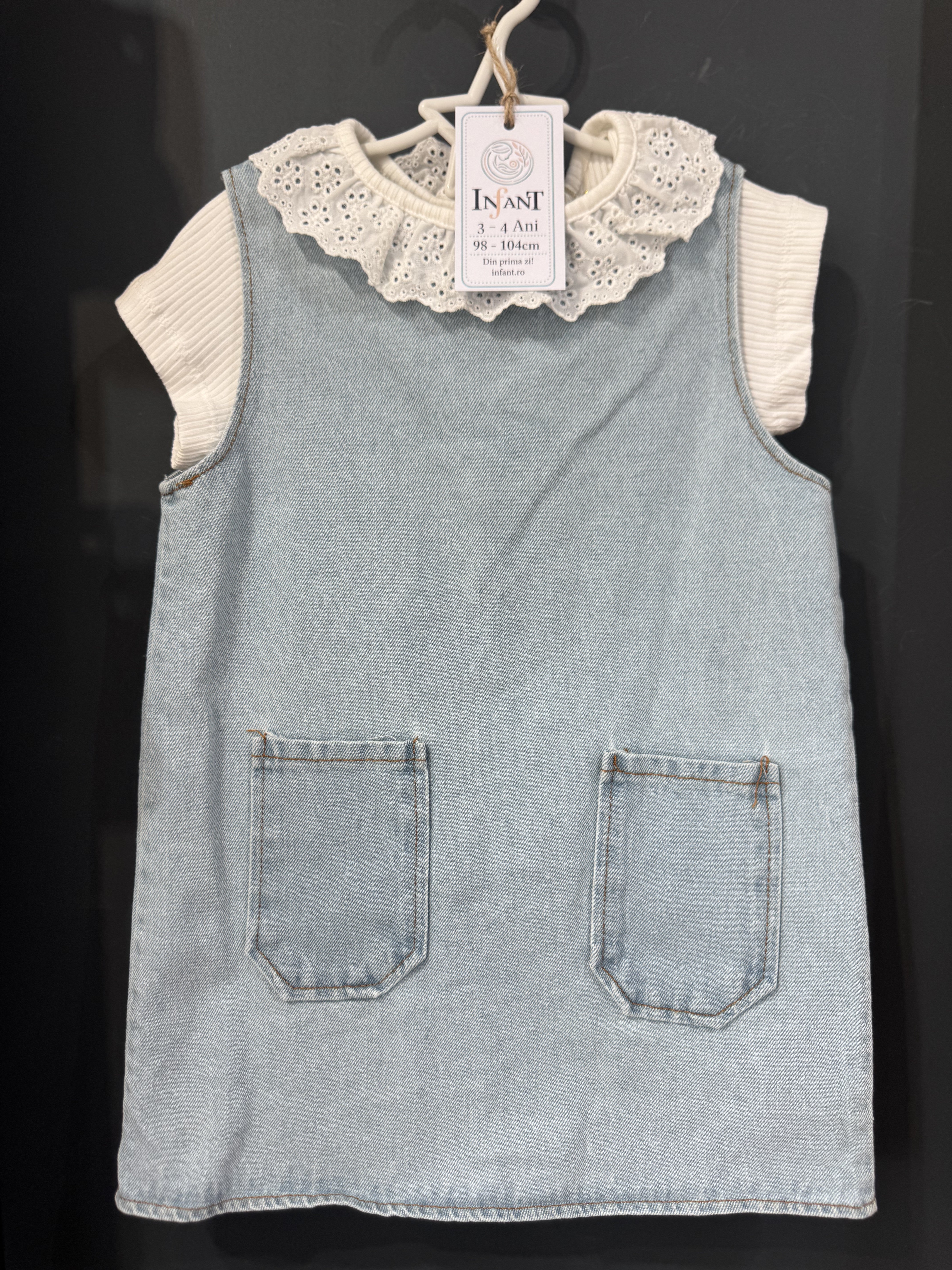 Set sarafan denim și tricou cu guler dantelă 4 ANI INFANT - 5 ANI (4) [ps:50b8acb6-8224-4b6d-8758-b31ba8906401]