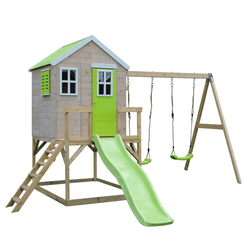 Casuta de gradina Lime Lodge cu platforma, tobogan si leagan dublu (M28L), Wendi Toys [ps:22d4a3e6-fb4e-432a-8ee5-aac5a54797b5]