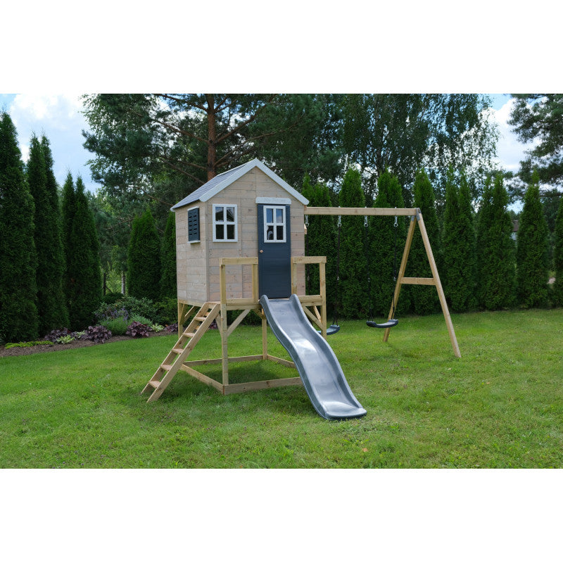 Casuta de gradina Grey Lodge cu platforma, tobogan si leagan dublu (M28G), Wendi Toys [ps:e6da412c-b555-48d1-9108-00a6dd33aa70]