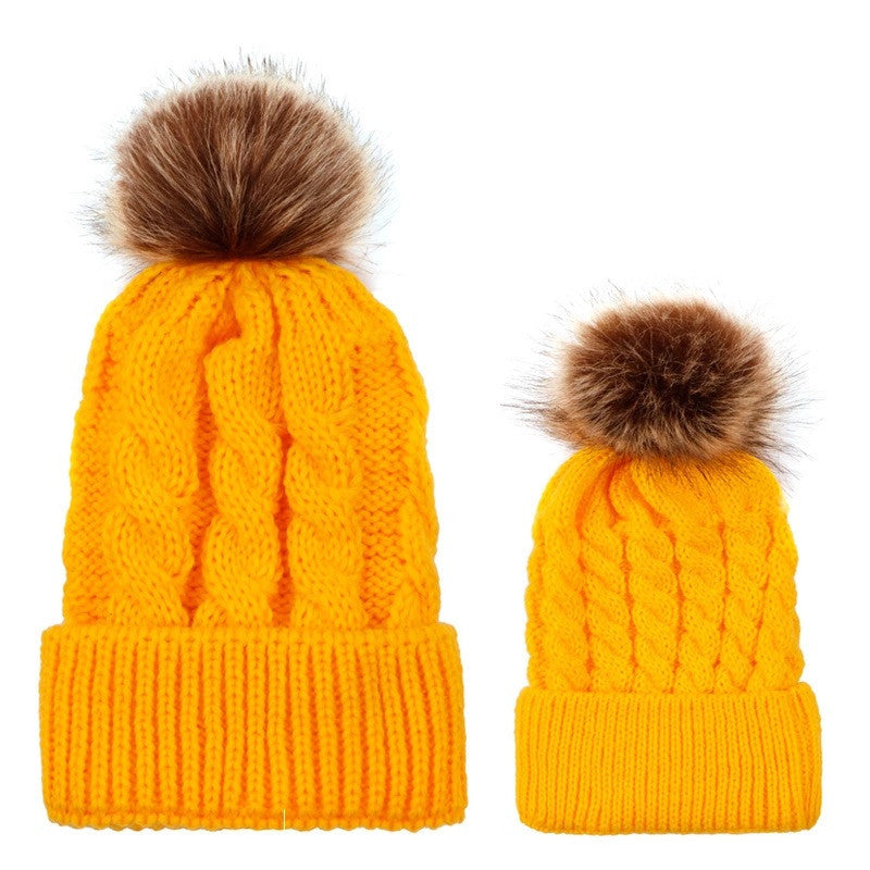 Set caciuli mama copil cu doua pampoane Drool (Culoare: - Galben