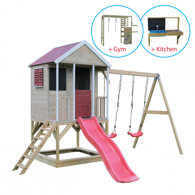 Casuta Summer Adventure House cu loc pentru nisip, tobogan, leagan dublu, modul sport, bucatarie, Wendi Toys [ps:fbe86483-0c87-4037-b36b-aaad7c88b018]