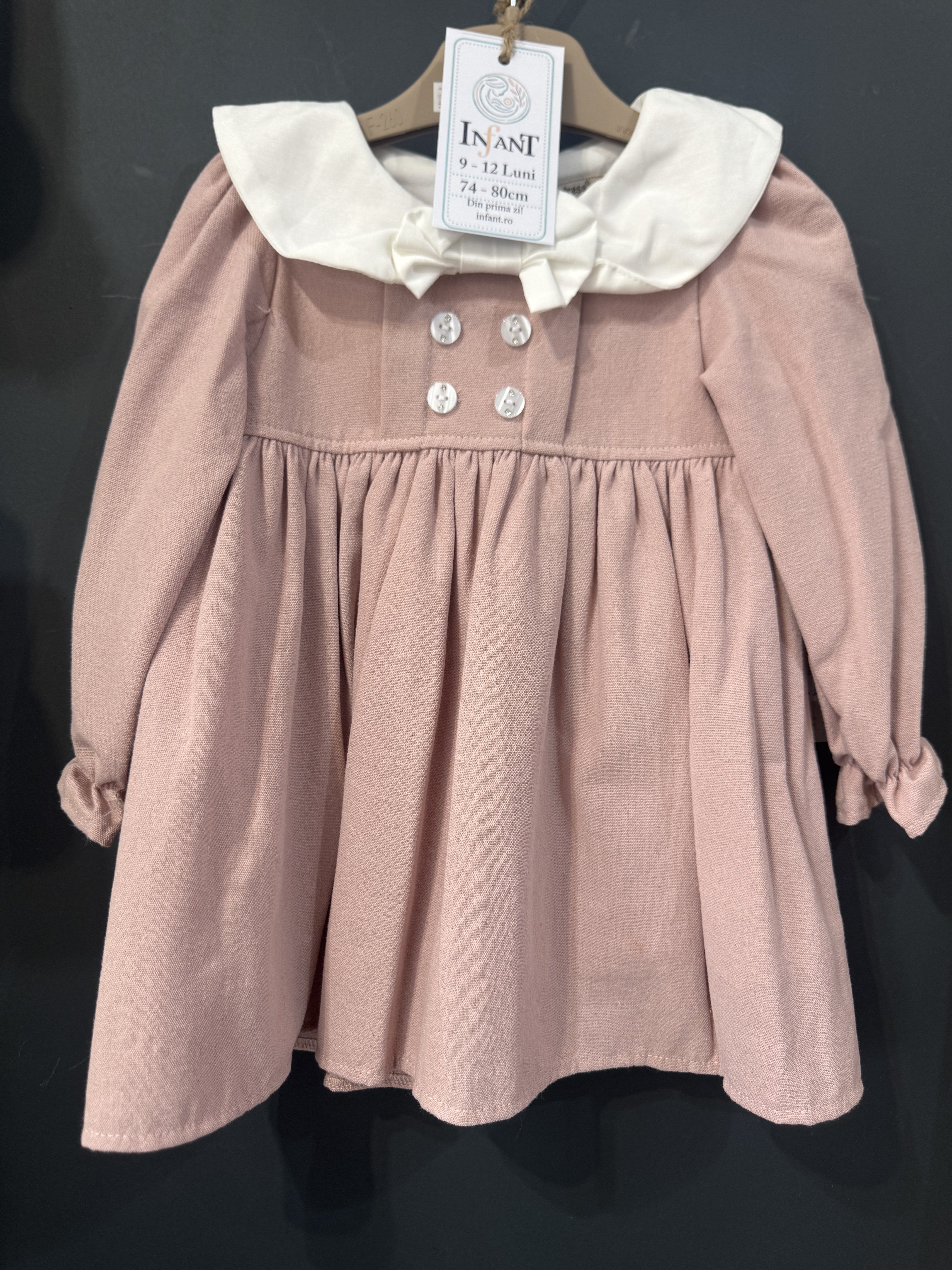 Rochiță din in cu guler Peter Pan și fundiță Wondress - 12-18 Luni (4) [ps:a923b398-1cc0-4a7a-baac-62337f99b494]