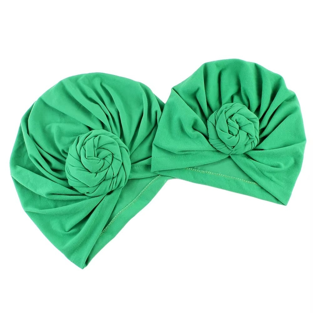 Set turbane mama-copil cu pampoane, roz drool - Verde [ps:bb4cc794-e2fa-4f99-8e72-89a7c7ed6a40]