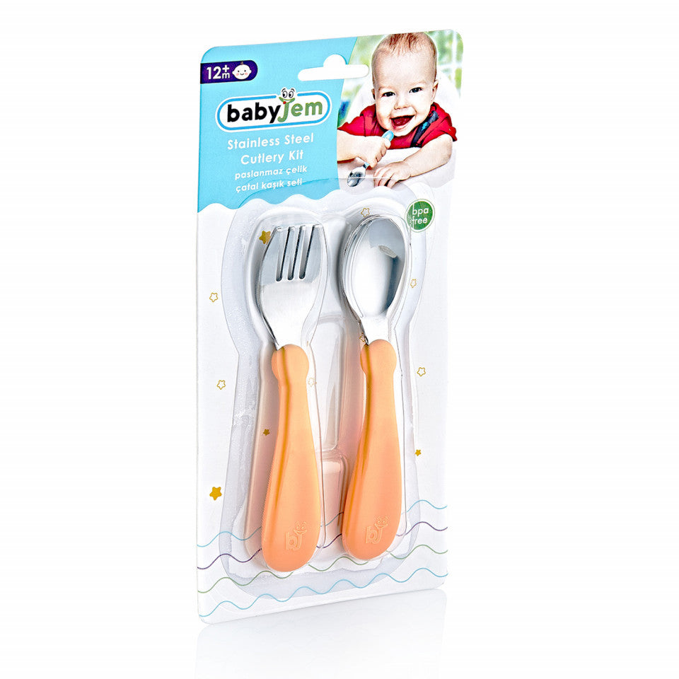 Set tacamuri din inox pentru copii BabyJem (Culoare: Gri) - Portocaliu