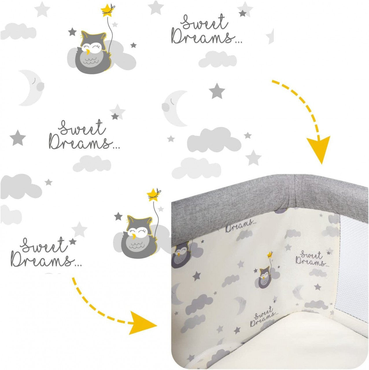 Patut 3 in 1 co-sleeping Skiddou Natt, Evening Dream, - Gri