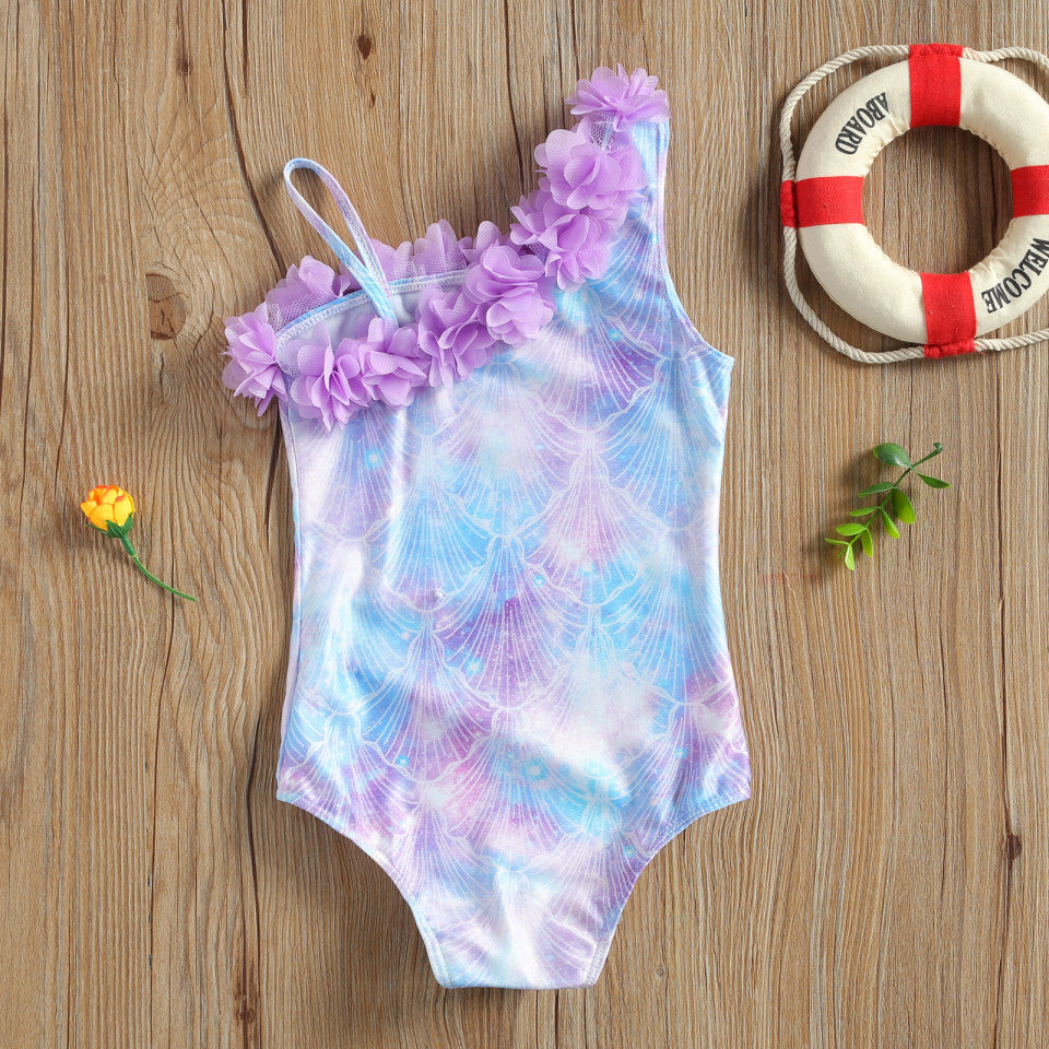 Costum de baie Sirena cu floricele aplicate Drool - Imagine 4