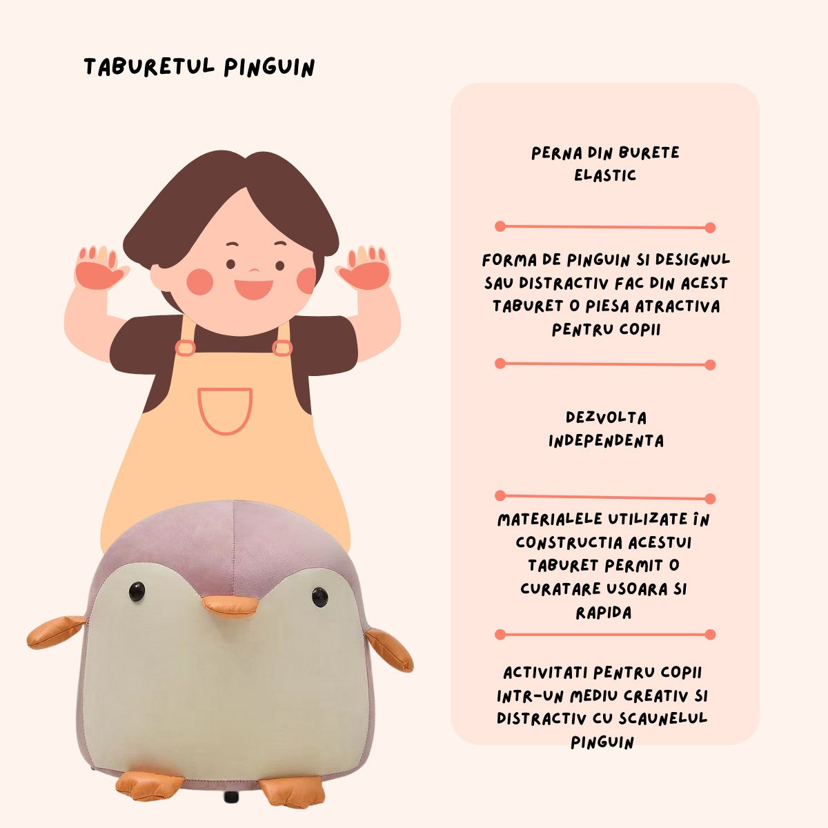 Taburet Copii Flippy Pinguin, Lemn Masiv, Negru - Roz (4) [ps:bda1e8e9-0e27-46f8-8a39-eea49c5e1cbe]