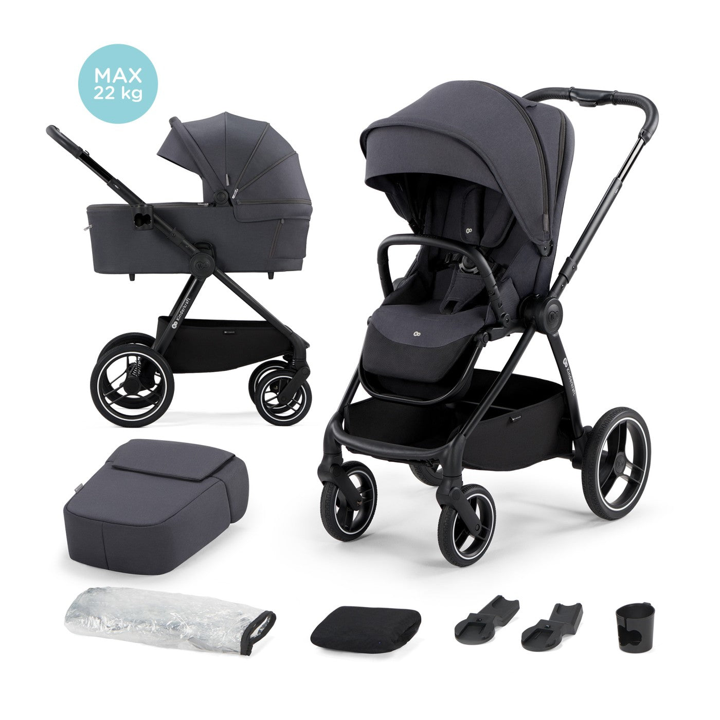 CARUCIOR MULTIFUNCTIONAL 2IN1 KINDERKRAFT NEA NIGHT BLACK - Gri Închis