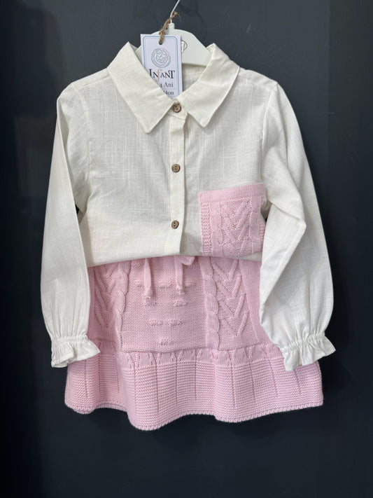 Set cămașă cu buzunar tricot și fustiță roz prăfuit - 3 ANI (4) [ps:8c9fee28-9c53-4843-be10-c3697b3480ab]