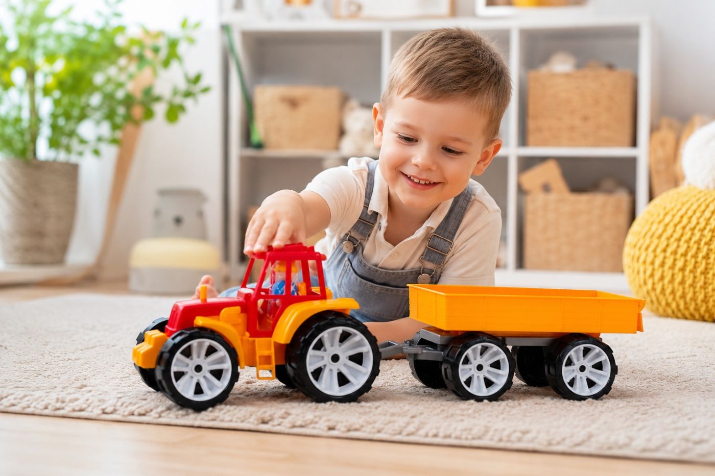 Tractor Bams 3 cu Remorcă Roșu Portocaliu Viva Toys - Rosu Portocaliu (4) [ps:895e8ca2-8bf3-4702-af54-93a6f955193c]