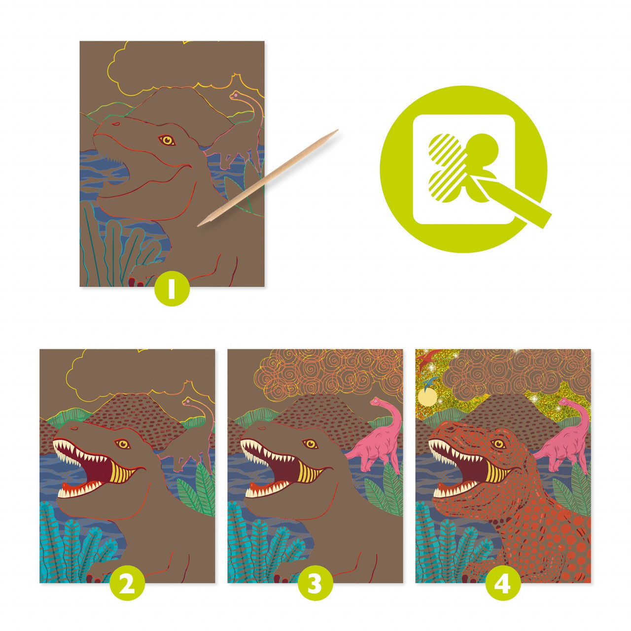 Joc creativ de razuit Dinozauri, Djeco - Imagine 3 [ps:b3e2bd68-96ca-4ab4-ba9d-2eadf1a6ec38]