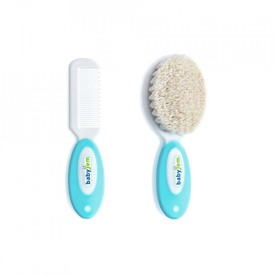 Set pieptan si perie din peri naturali BabyJem (Culoare: - Bleu