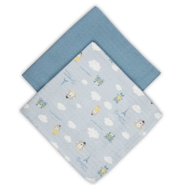 Canpol babies Muselina pentru infasare nou-nascuti 70x70 cm BONJOUR PARIS, 2 buc 26/901_blu [ps:50df6678-739b-420d-9d07-febdd88da869]