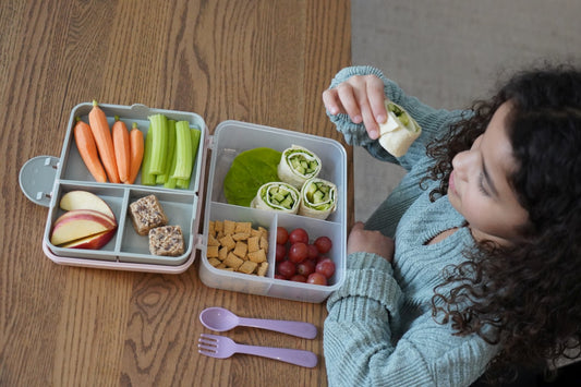 CUTIE PRANZ BENTO 2 NIVELE CU TACAMURI MELII ROZ MOV GRI - Imagine 4