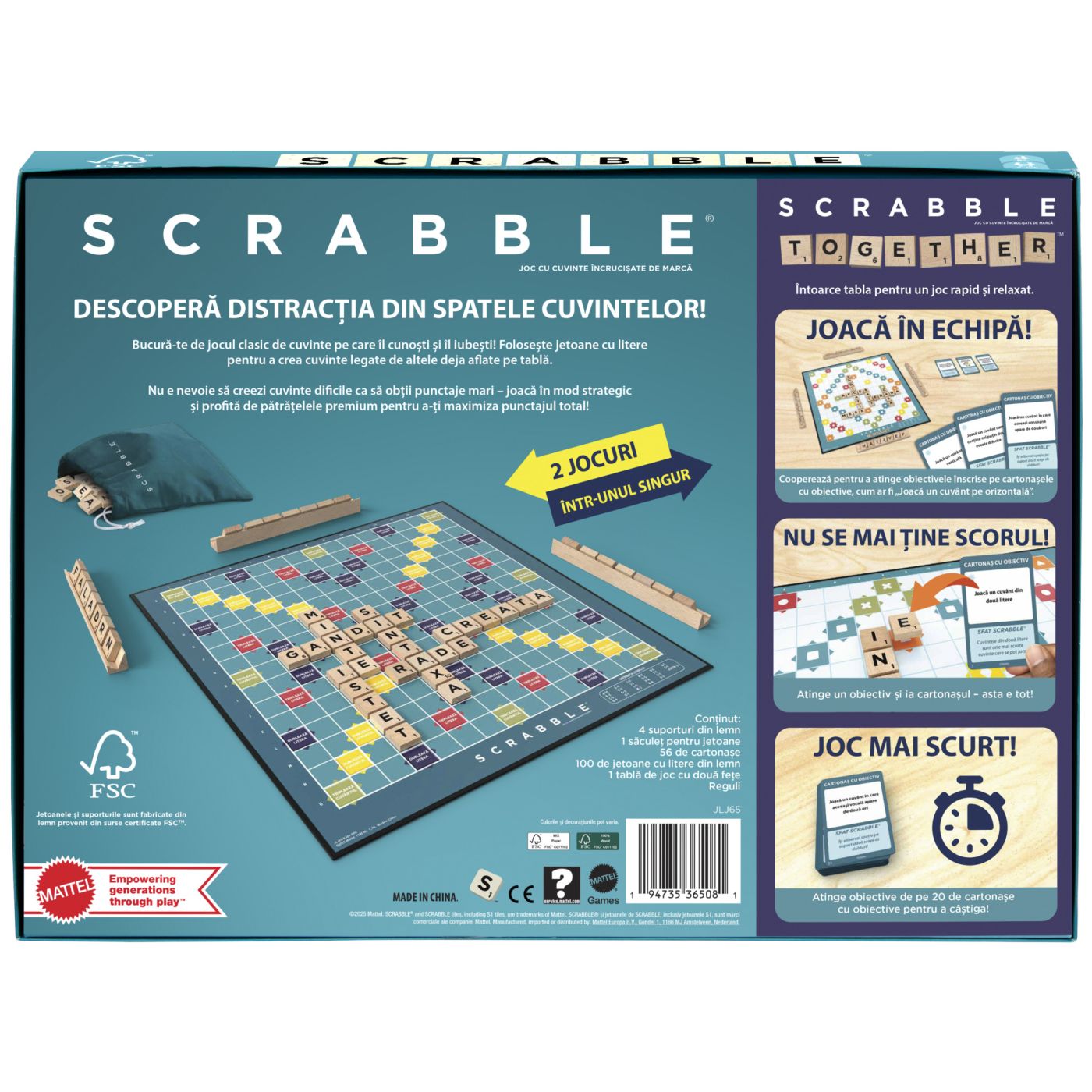 JOC SCRABBLE 2 IN 1 DIN LEMN IN LIMBA ROMANA Mattel - Imagine 4