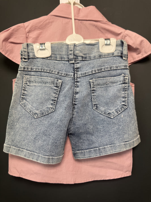 Set cămașă roz cu flori metalice și pantaloni scurți - 5 ANI (4) [ps:621da2eb-4129-409c-9c86-01e3e09d0737]