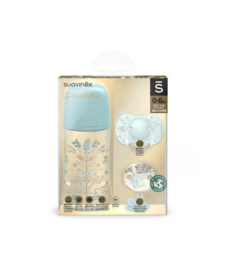 Set biberon 270ml + suzetă 0-6m + lănțișor Roz Gold - Albastru [ps:7df30af1-b70f-4625-b9cf-5f64eb9eed5f]