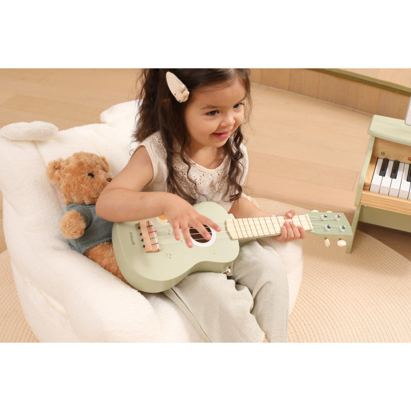 Ukulele verde din lemn pentru copii, jucarie muzicala Montessori [ps:b9277338-e1aa-411f-920a-4a2a52bc35d2]