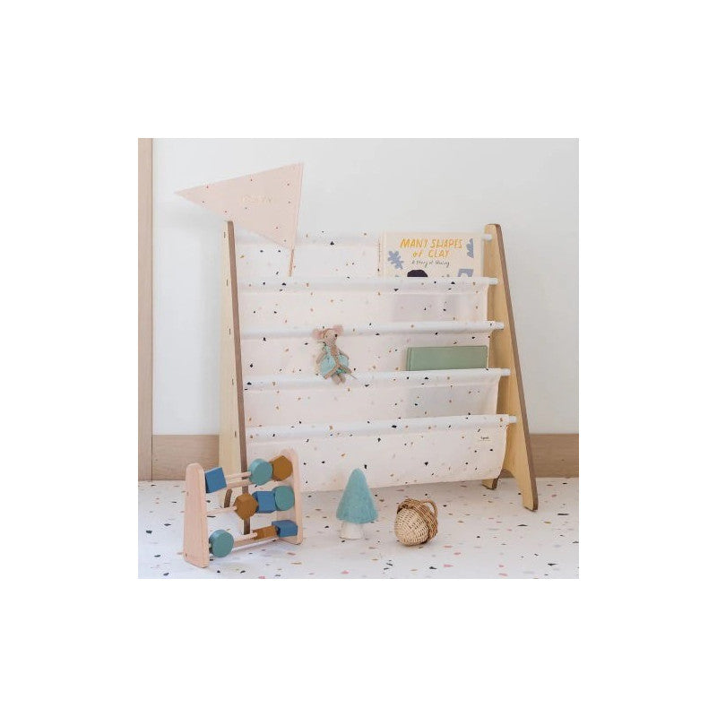 Raft organizator de carti pentru copii, material reciclat Terrazzo Cream, 3 Sprouts [ps:5bc6846b-a8be-4b05-b367-4ba8d5aff9bb]