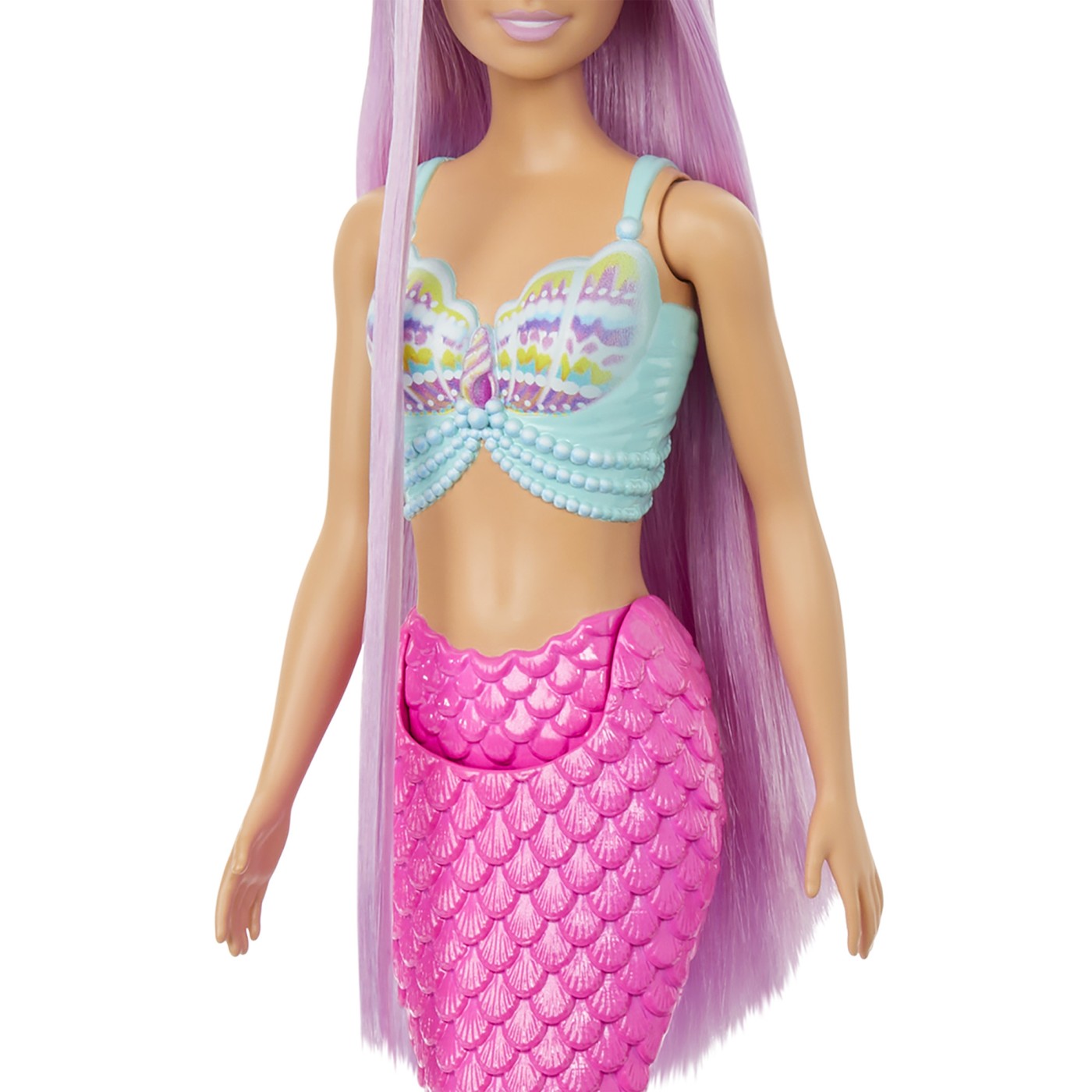 BARBIE PAPUSA SIRENA CU PAR MOV SI COADA ROZ Mattel - Imagine 4
