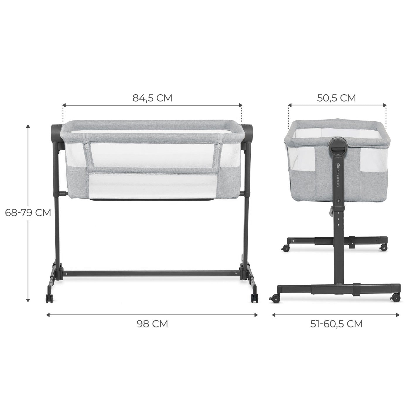 PATUT CO-SLEEPER KINDERKRAFT NESTEE UP 2, GRI DESCHIS - Gri Deschis