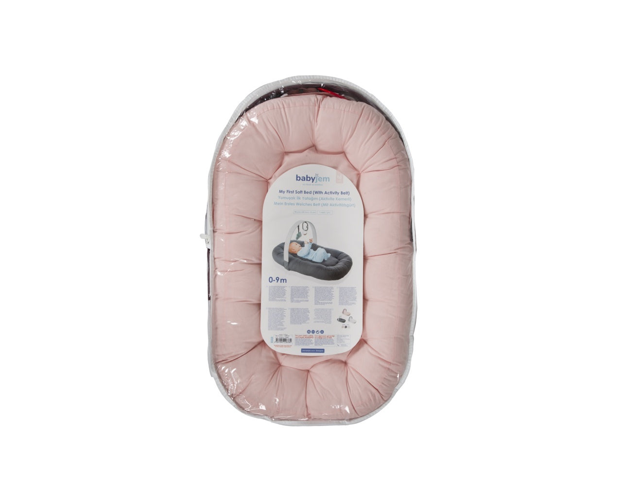 Babynest cu bara de jucarii, BabyJem, gri - Somon [ps:195f5530-4f59-4fba-8a35-a0d733c21c05]