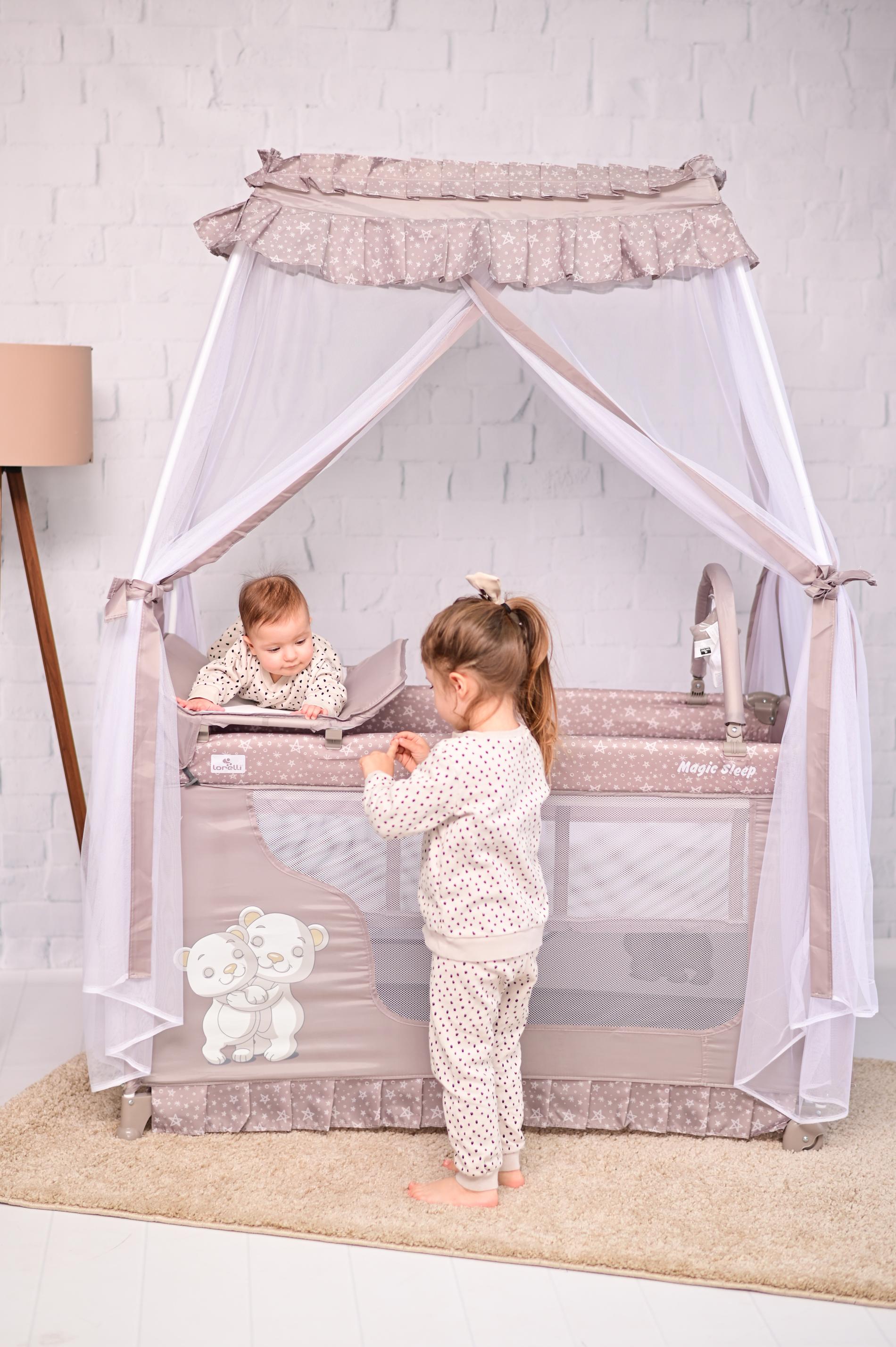 Pătuț Pliabil Lorelli Magic Sleep, Mellow Rose Ballerina - Cool Grey Hippo (5) [ps:a19b593d-1480-4e17-b2ec-94a51bcf5509]