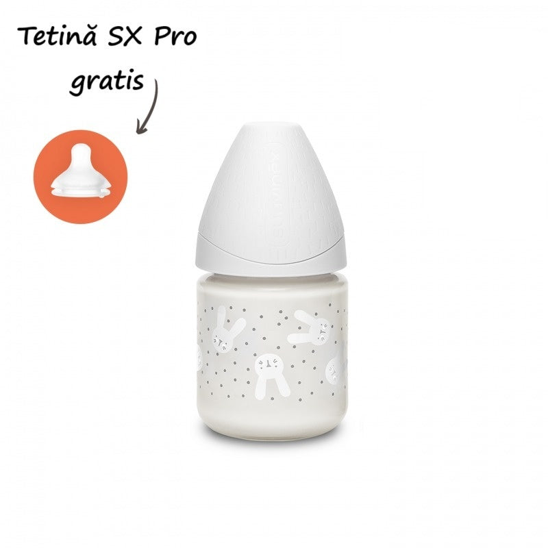 Biberon din sticlă 120 ml cu tetină rotundă din silicon, - Imagine 5 [ps:09cb5975-ee4f-409a-8401-1177d9fcafef]