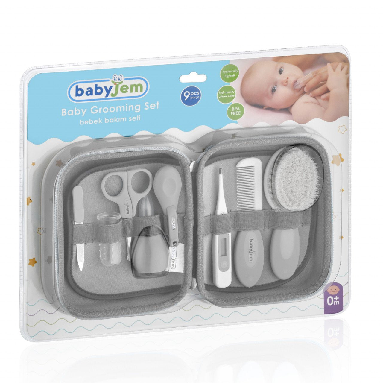 Set ingrijire unghii bebelusi cu 9 piese BabyJem - Gri