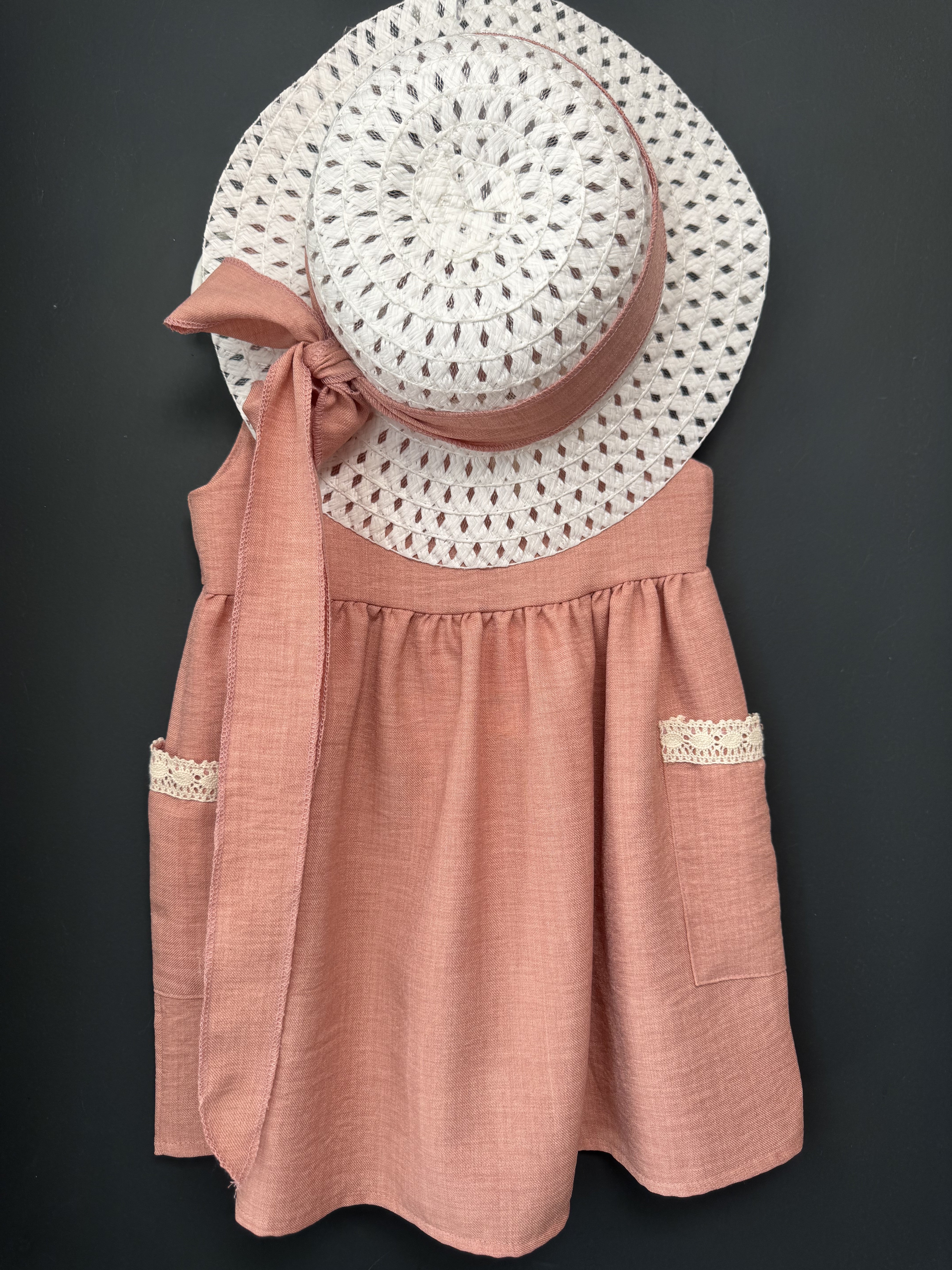 Rochie fetiță cu pălărie împletită și dantelă pudră 4 - 6 ANI (5) [ps:3447b7f8-2f1c-42ec-acf9-e3d810095fa7]