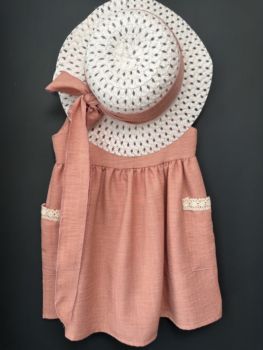 Rochie fetiță cu pălărie împletită și dantelă pudră 4 - 6 ANI (5) [ps:3447b7f8-2f1c-42ec-acf9-e3d810095fa7]