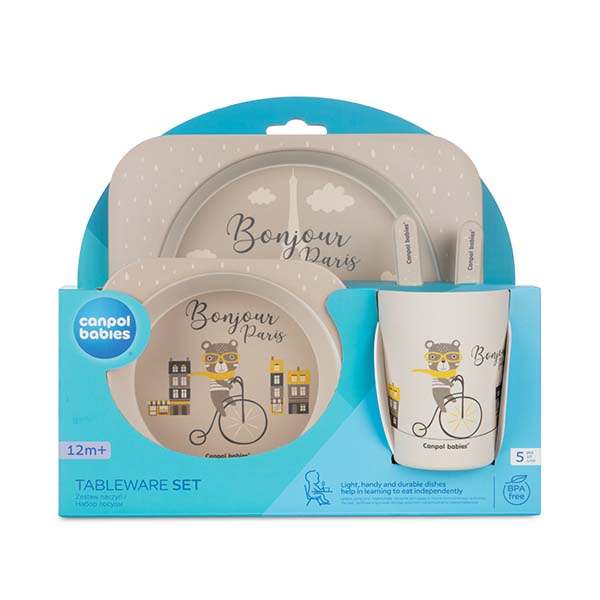 Canpol babies Set veselă 5 elemente BONJOUR PARIS bej (farfurie, bol, pahar, lingurita, furculita) 9/227_bei [ps:b23ba13b-6d71-4642-8a8b-5eef79e92536]