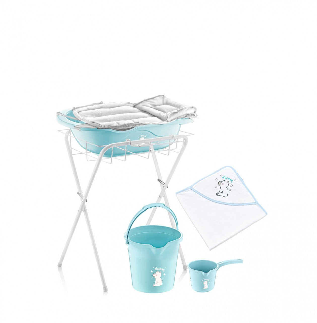 Set cadita de baie complet pentru bebelusi cu 6 piese, - Bleu