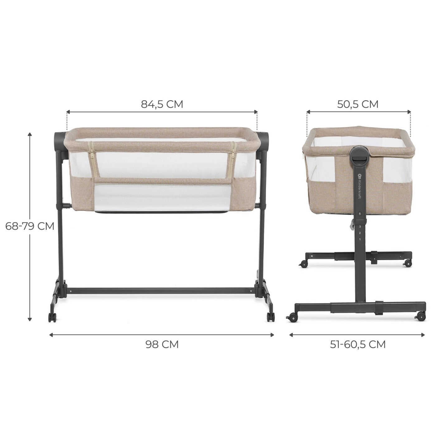PATUT CO-SLEEPER KINDERKRAFT NESTEE UP 2, GRI DESCHIS - Gri Deschis