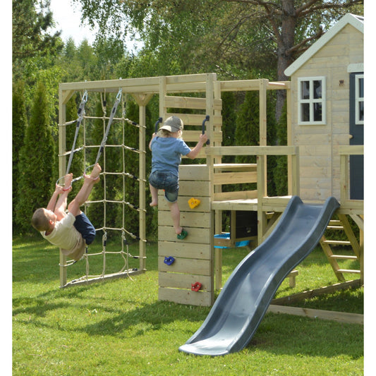 Casuta de gradina Grey Lodge cu tobogan, leagan, modul sport si bucatarie, Wendi Toys [ps:94e14234-cf03-49a8-8cb0-751a8cd143f4]