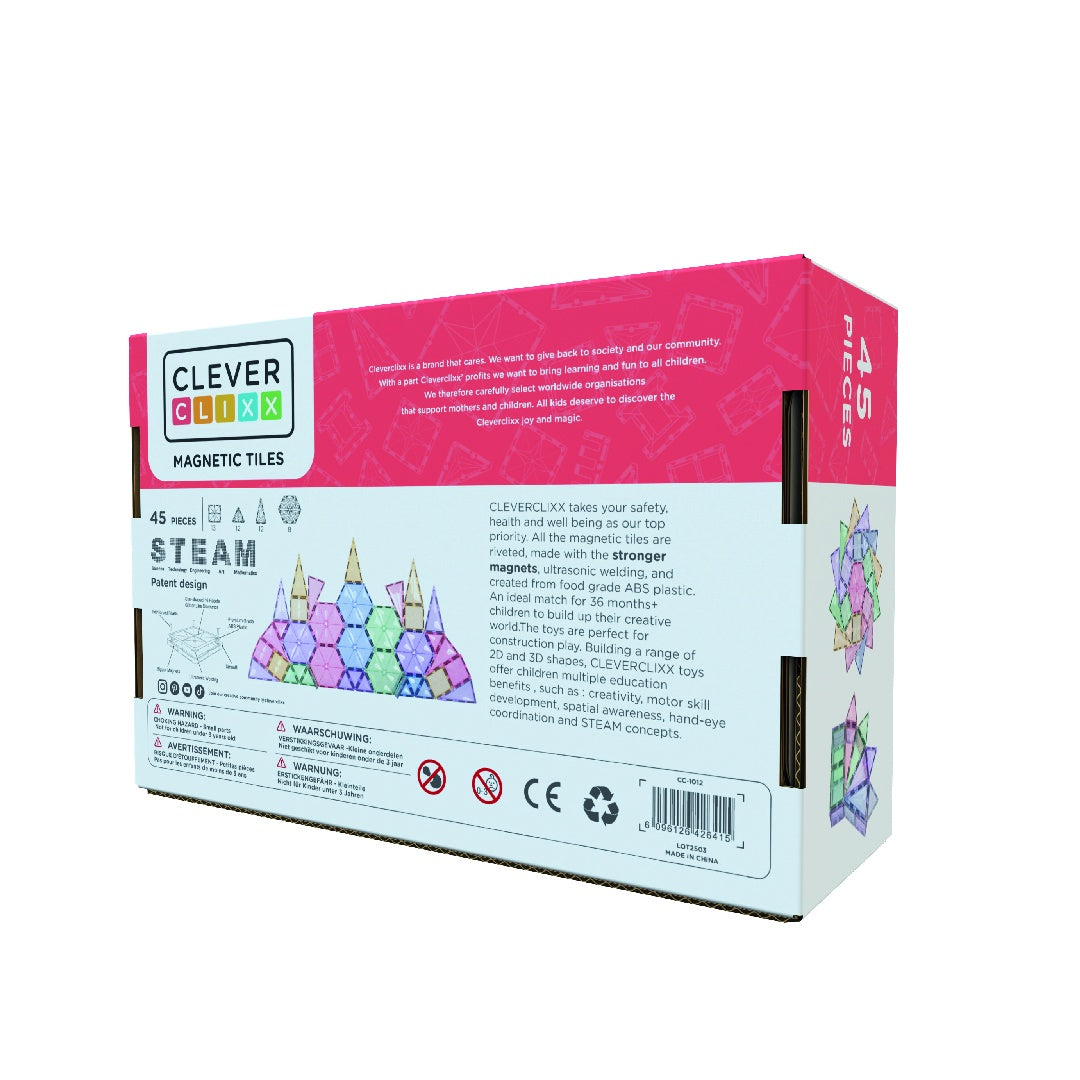 Jocuri magnetice de construit Pastel 45 piese, Cleverclixx - Imagine 3 [ps:cbaef9a1-6df9-40e2-90ad-617240b94d34]