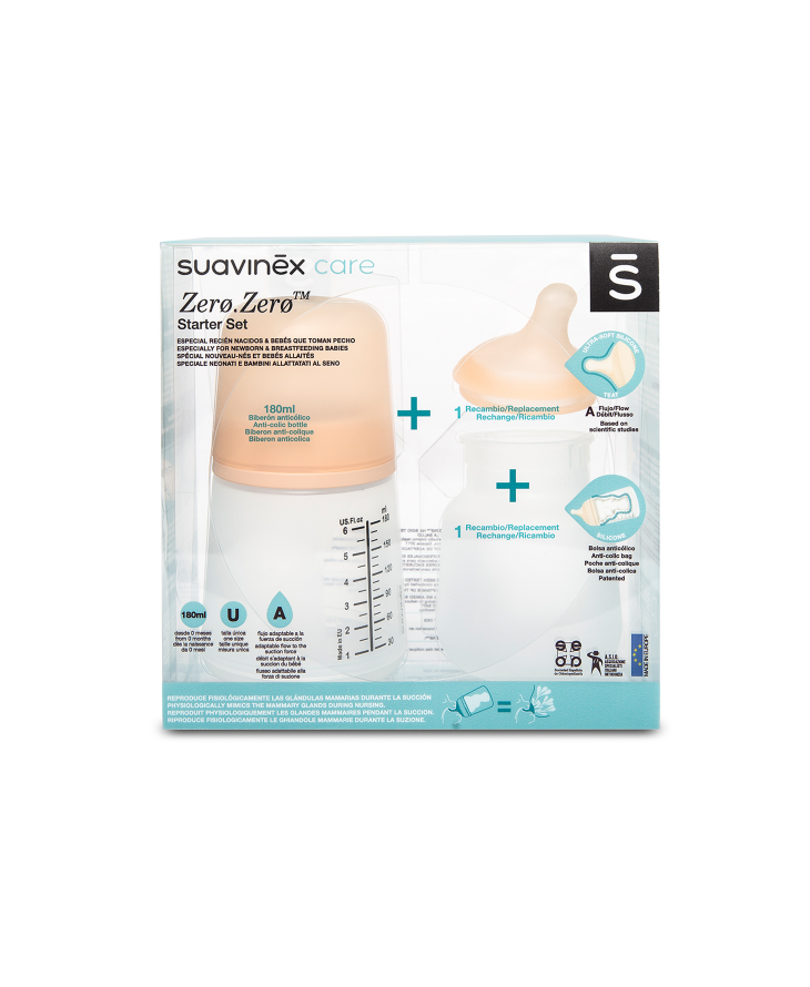 SUAVINEX ZERO ZERO SET BIBERON ANTICOLICI CU DEBIT VARIABIL 180ML + săculeț [ps:8f71c2b8-e5eb-487b-b9e9-5dffd188fee8]