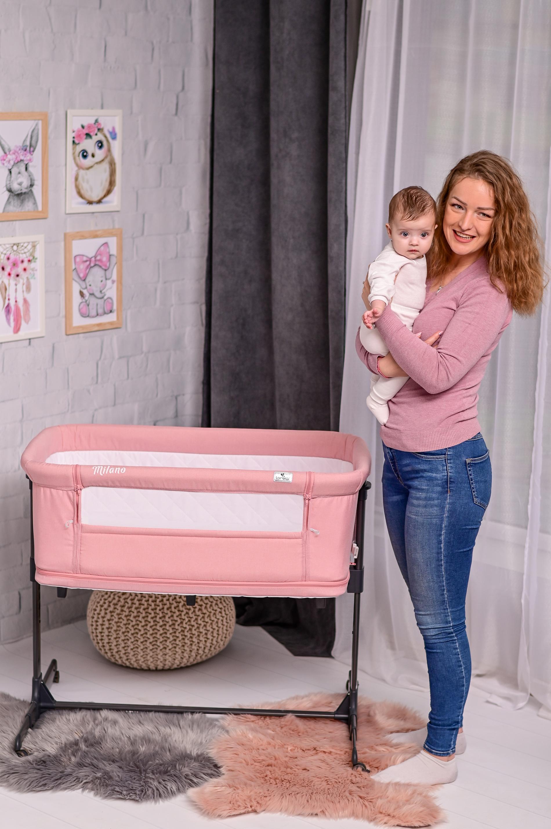 Pătuț 2 în 1 Co Sleeper Milano Pink, Lorelli - Gri (5) [ps:64bdaa5a-7afa-43f6-b0a9-fa46828247f3]