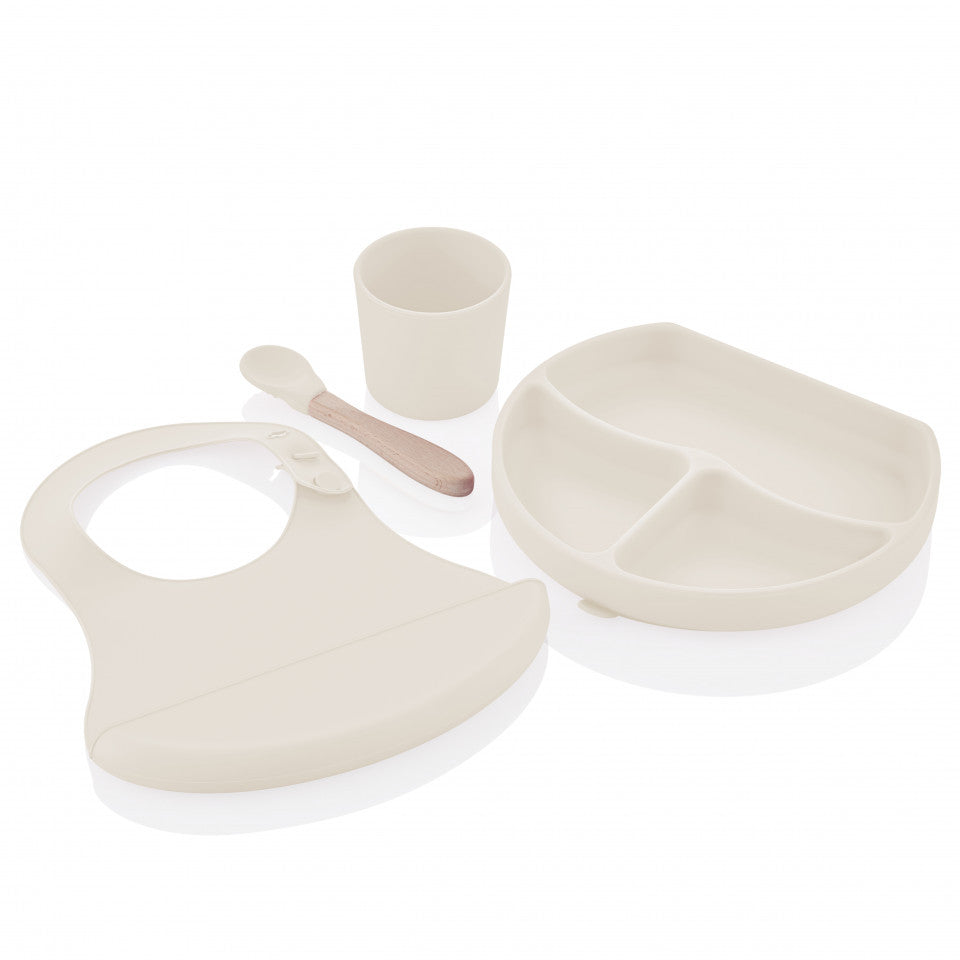 Set diversificare 4 piese din silicon BabyJem: bavetica, - Latte