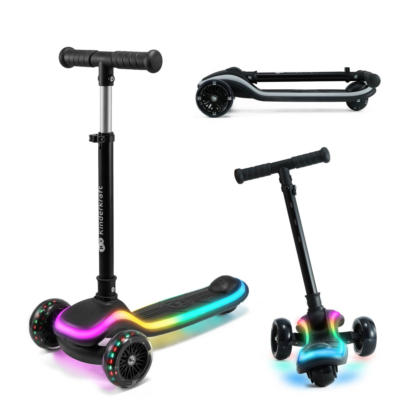 TROTINETA CU LUMINI KINDERKRAFT RAKET, BLACK - Imagine 5